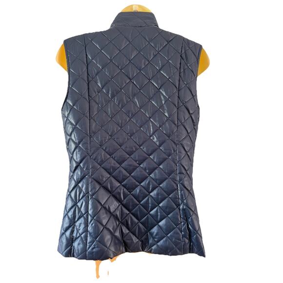 Lilly Pulitzer Blue Quilted Puffer Vest Size Small Pink Logo Print Knit Lining - Picture 2 of 10
